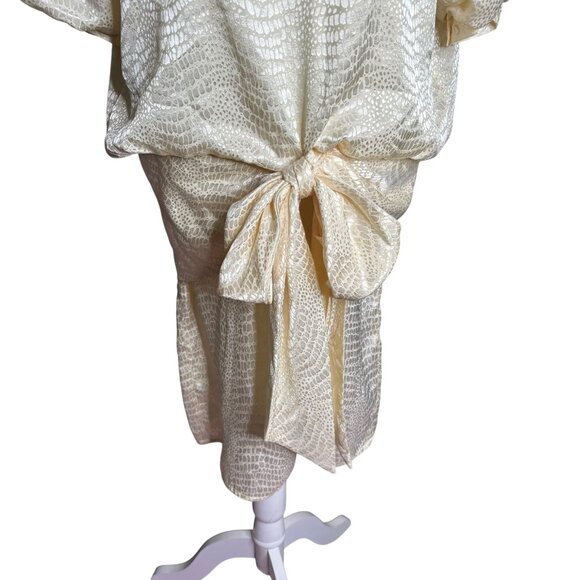 Argenti Vintage 80s Cream Textured Dress Small Tie Waist Buttons Golden Girls - Picture 3 of 7